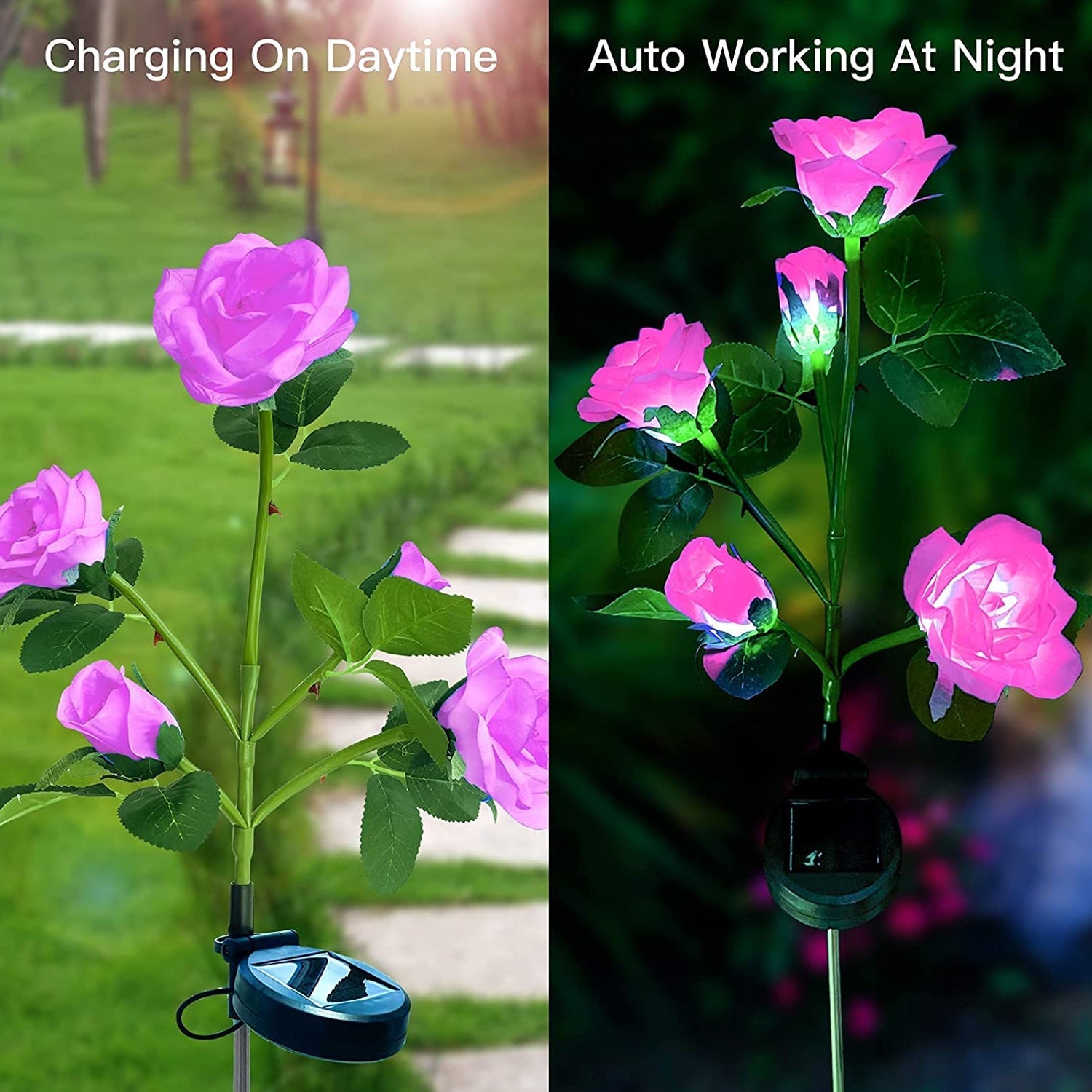 Garden Solar Outdoor Rose Lights Decorative Holiday Decoration (2 Pcs Set)